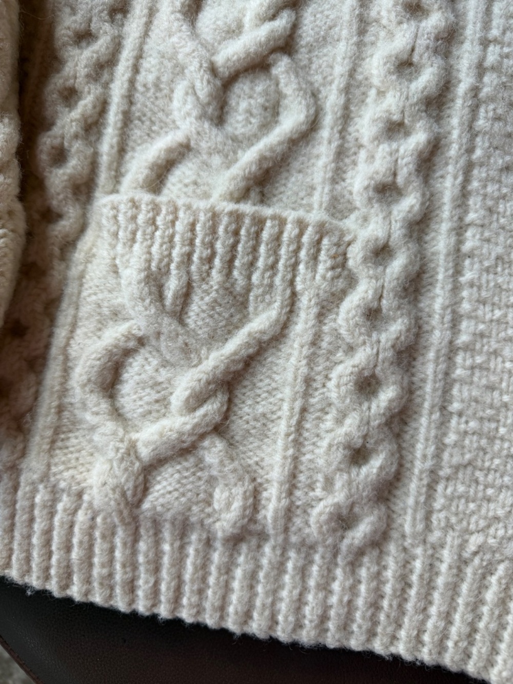 Aran Cable Fisherman Sweater Cardigan Handknit - Picture 4 of 7
